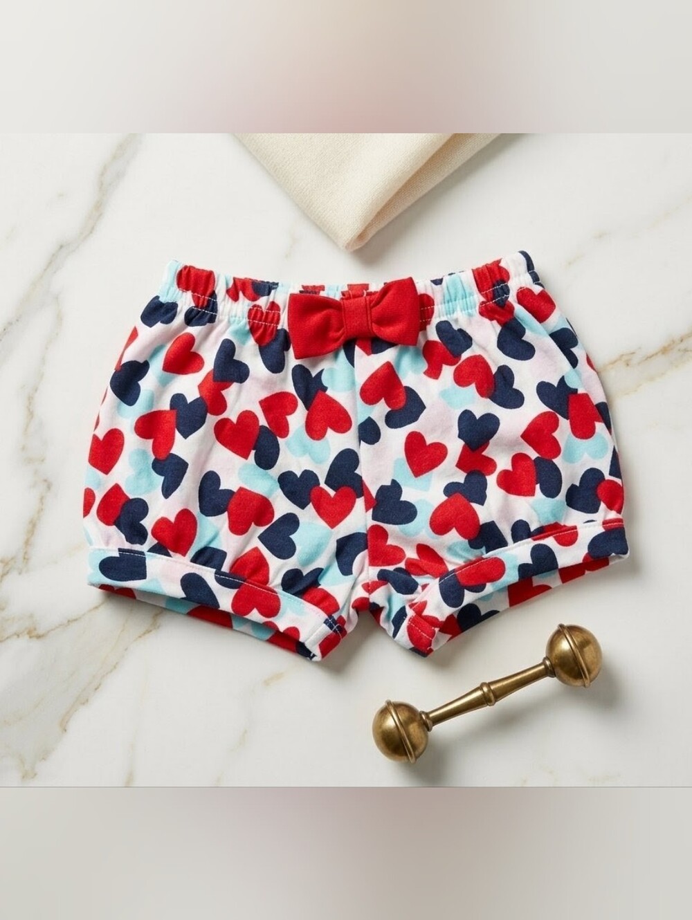 Garanimals Red Navy Light Blue Heart-Print Bubble Shorts with Bow